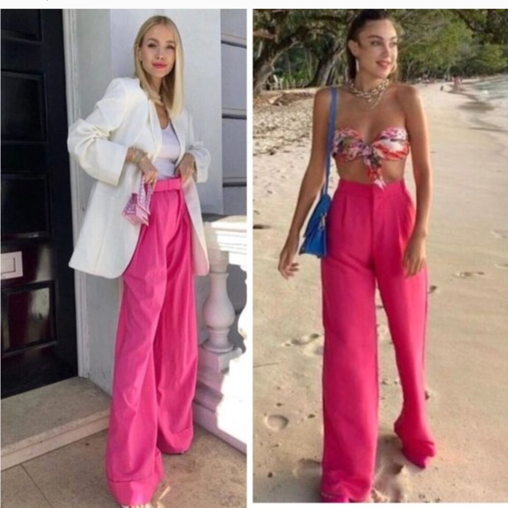 NWT ZARA MODAL FULL LENGTH TROUSERS PANT FUCHSIA PINK